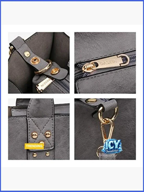 Faux Leather Tote Satchel Shoulder Bag Set with Wallet & Cosmetic Bag - Picture 6 of 7